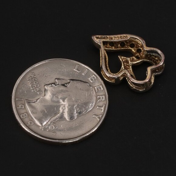 Auth ROSS SIMONS Two Hearts Gold / Sterling Silver Necklace Pendant Diamond Simu - Picture 5 of 6